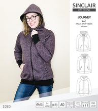 Load image into Gallery viewer, Sinclair Patterns S1080 Journey zip up zippered knit raglan hoodie for women with kangaroo, zippered or cargo pockets pdf sewing pattern
