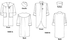 Load image into Gallery viewer, Black and white flat drawings of coats and hat.
