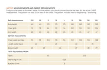 Load image into Gallery viewer, Fabric requirements and size chart for a garment pattern
