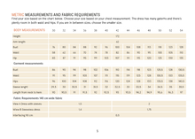 Load image into Gallery viewer, Measurement chart for a dress with body measurements and fabric requirements on a white background.
