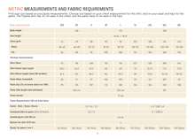 Load image into Gallery viewer, A printed measurement and fabric requirements table for a Pyama shirt, showing body measurements in centimeters for body height, arm length, chest, waist, and finished measurements for different shirt sizes, plus fabric requirements and button size.
