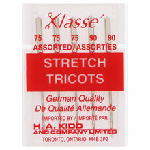 Load image into Gallery viewer, KLASSÉ sewing machine needles- Stretch - Assorted Sizes 3-75/11, 2-90/14
